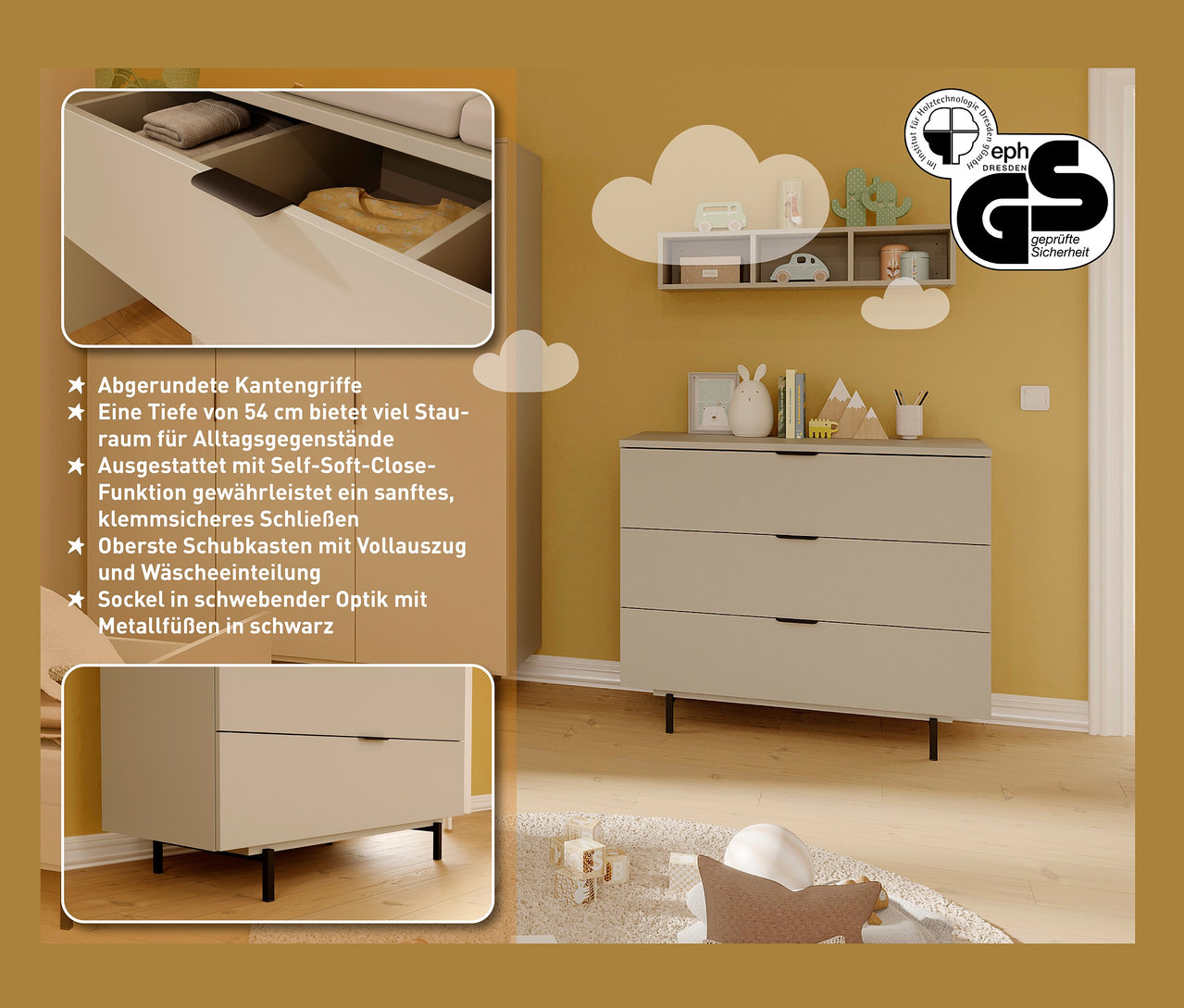 Eine Wickelkommode »Tomino« steht in einem Kinderzimmer.