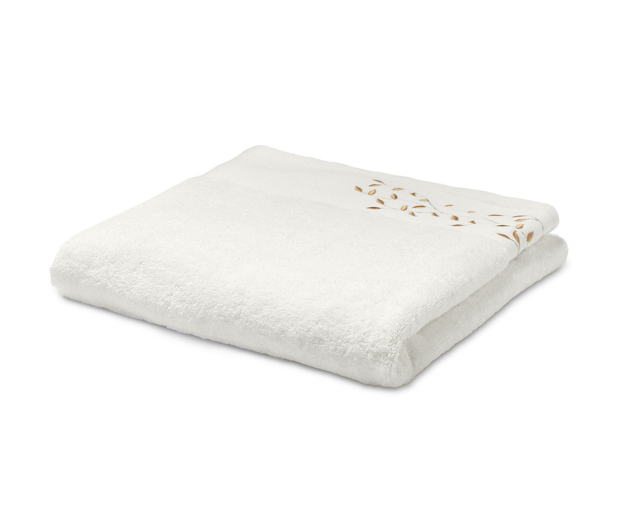 Gefaltetes weißes Premium-Badetuch mit Stickerei.