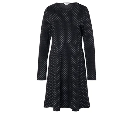 Schwarzes, langärmliges Kleid mit kleinem Sternmuster.