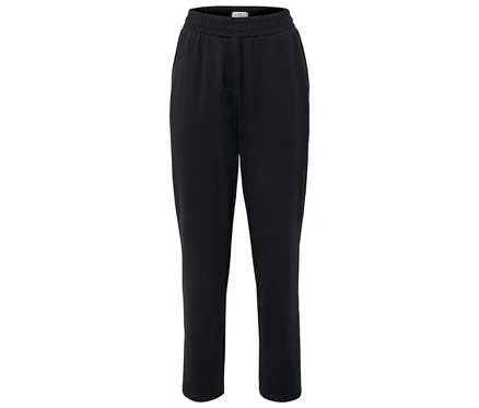 Schwarze Hose mit Kordelzug in der Taille.