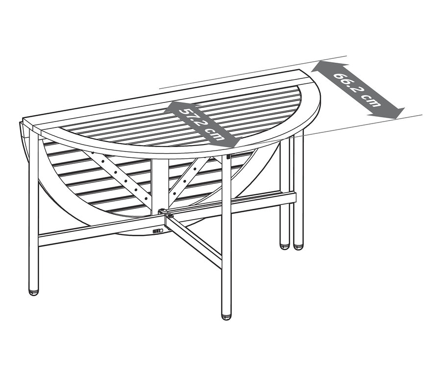 Skizze von Ausklapptisch »Elin« mit den Abmessungen 57,2 cm und 66,2 cm.