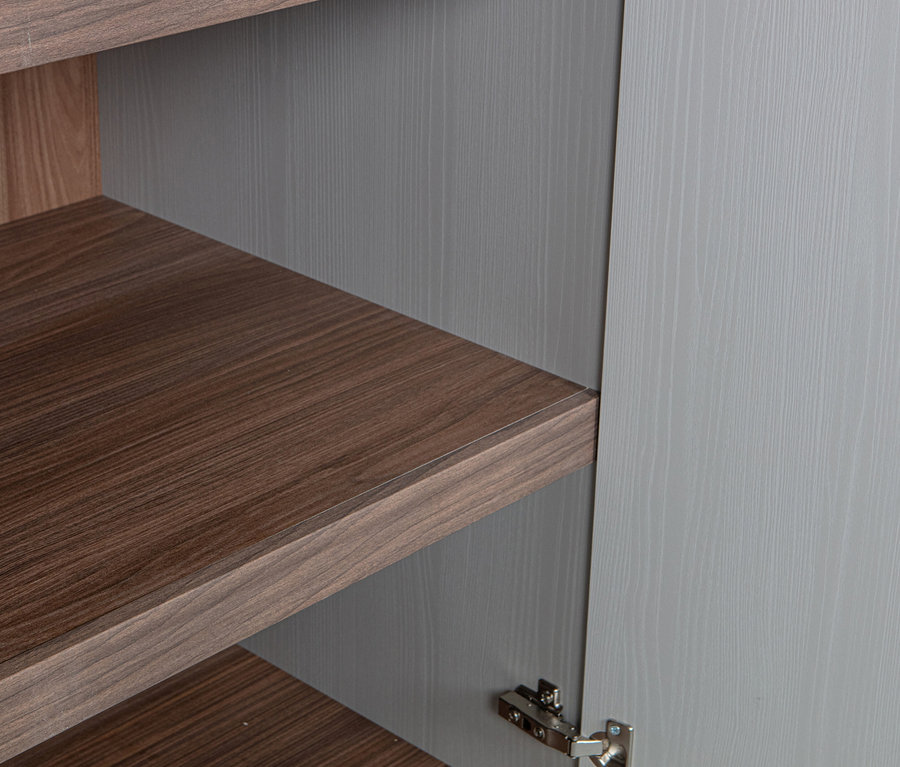Innenansicht des Woood Schrank »Rens«, 1-türig in Walnuss/Kieselgrau mit Holzböden.