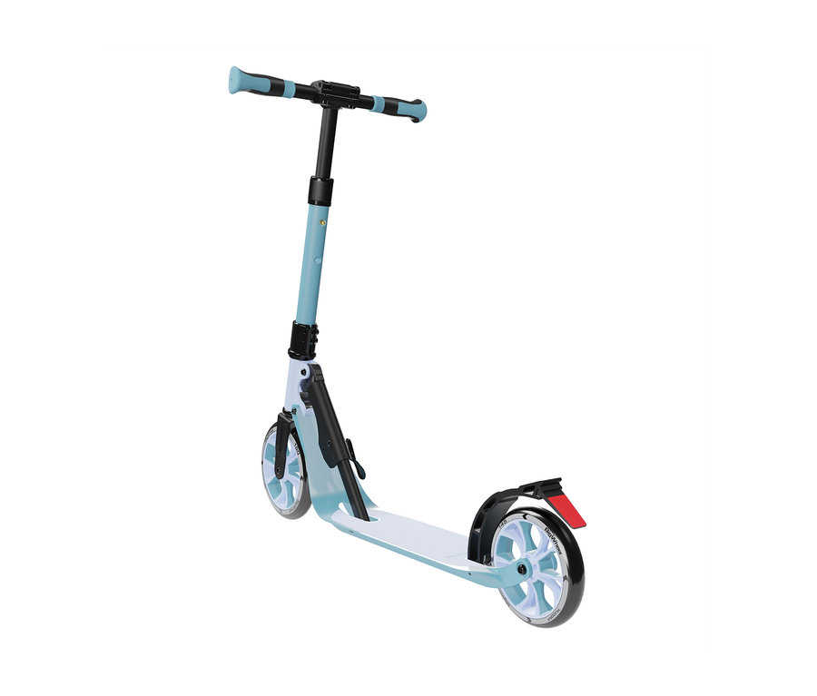 Ein blau-weißer HUDORA Scooter BigWheel 180 Advanced Junior vor weißem Hintergrund.