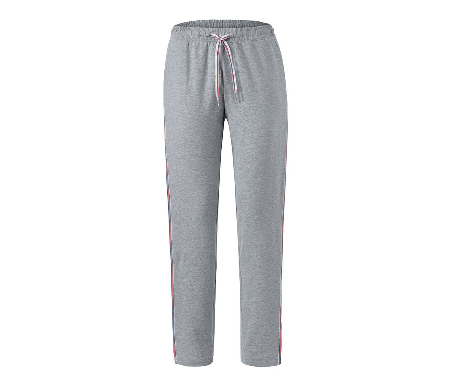 Graue Loungewear-Hose mit Kordelzugbund und Seitenstreifen.