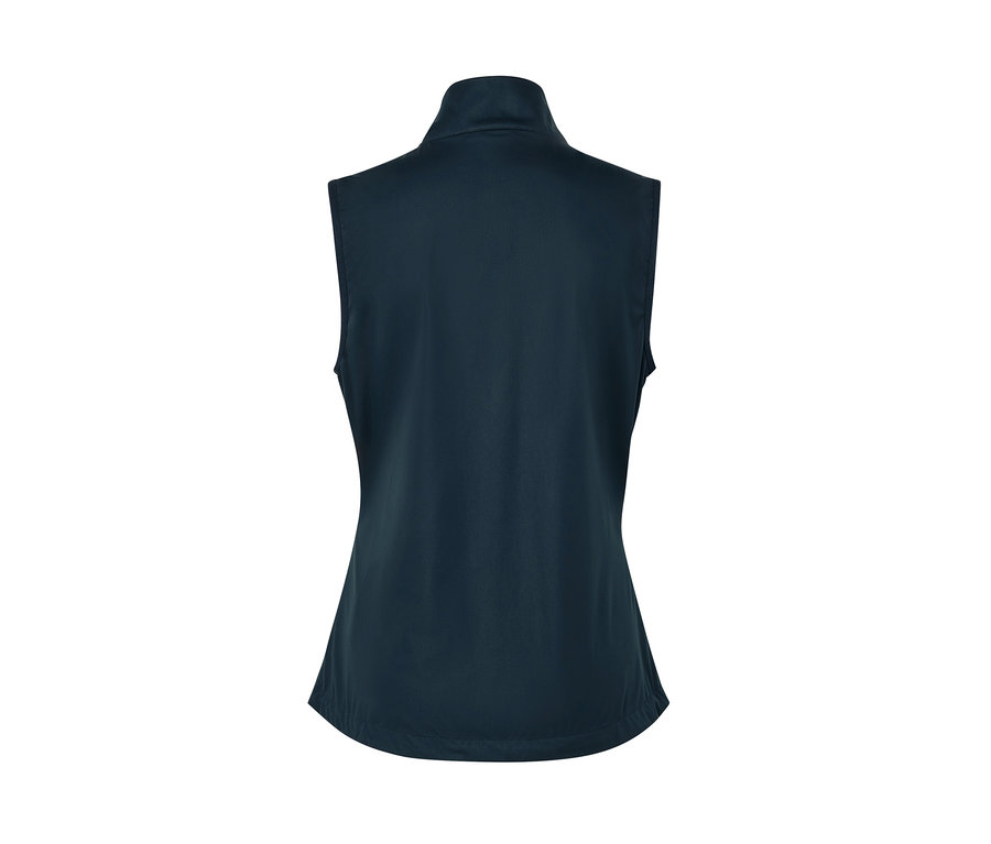 Dunkelblaue Softshellweste von hinten.
