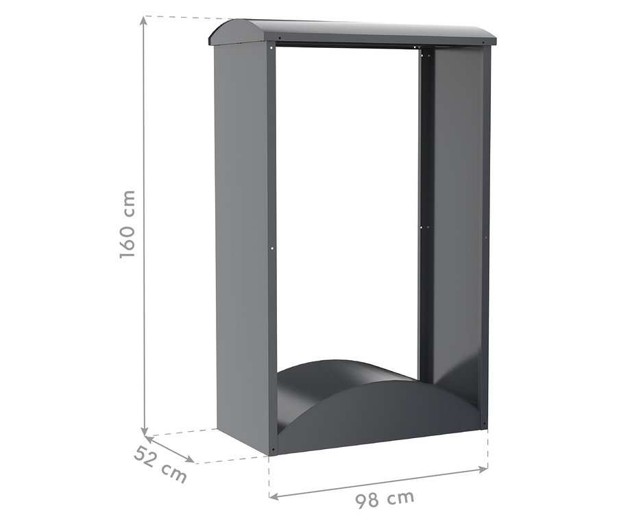 Grauer Fahrradunterstand mit den Maßen 160 cm Höhe, 98 cm Breite und 52 cm Tiefe.