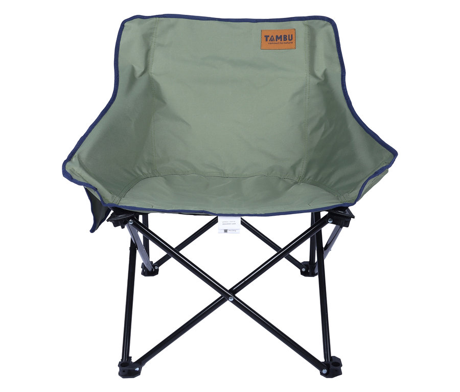 Der Tambu Campingstuhl »LAJA« ist olivgrün mit blauem Rand und schwarzem Gestell.