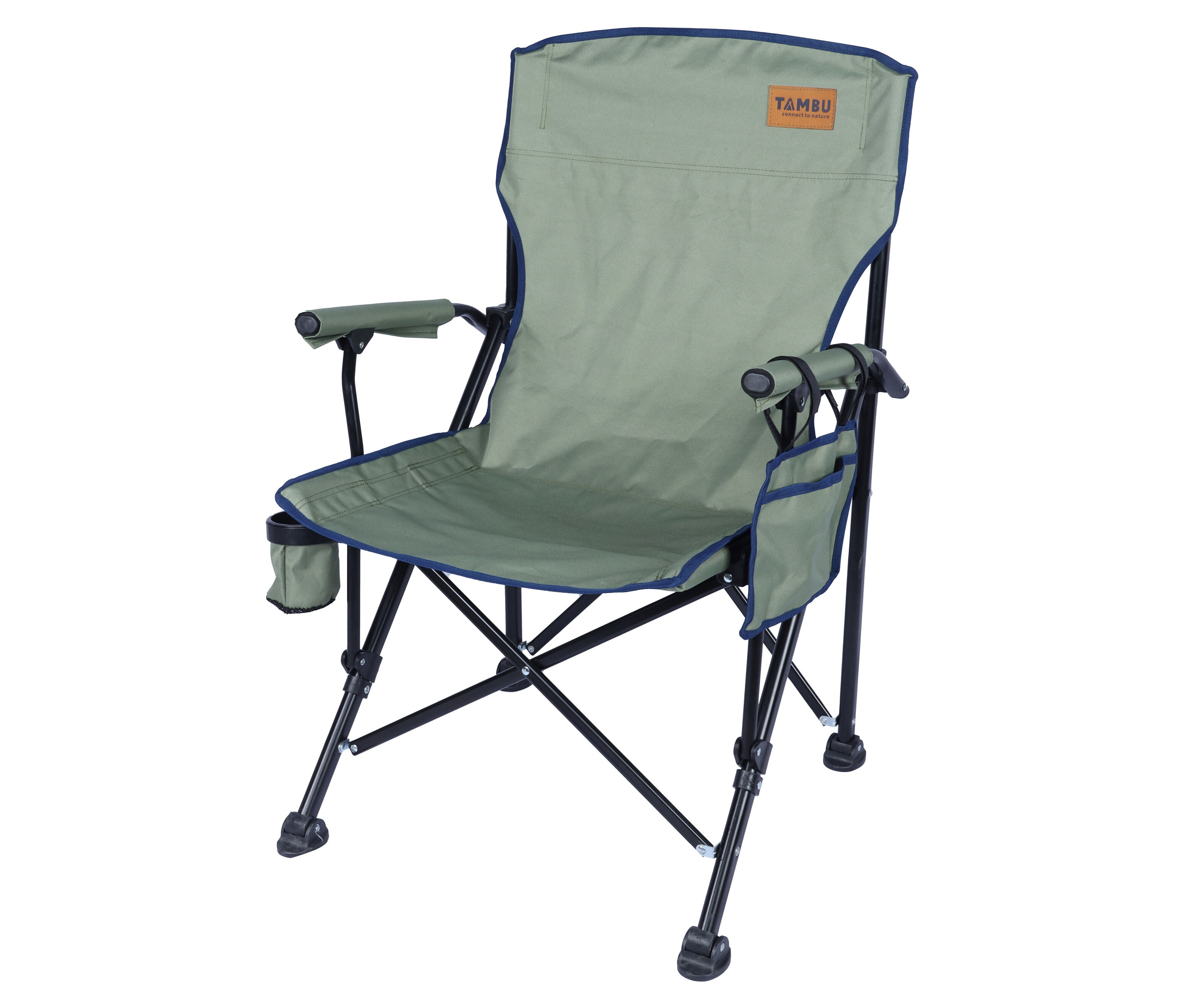 Freigestellter Tambu »NADIRA« Camping-Faltstuhl mit Getränkehalter und Armlehnen.