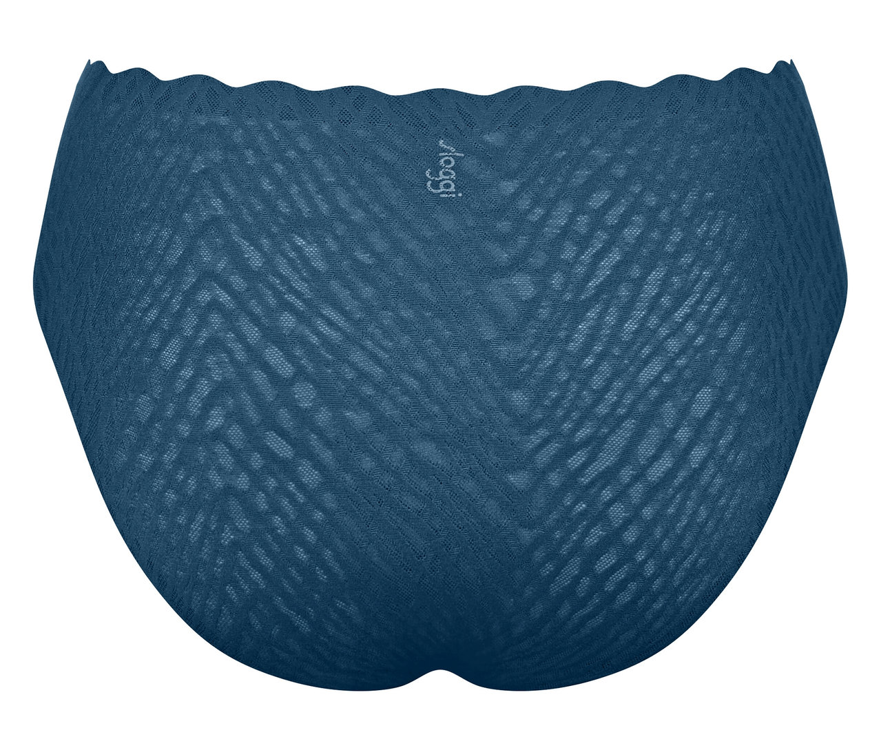 Dunkelblauer Slip mit Wellenkante und dezentem Zickzackmuster, vorne mit "sloggi"-Logo.