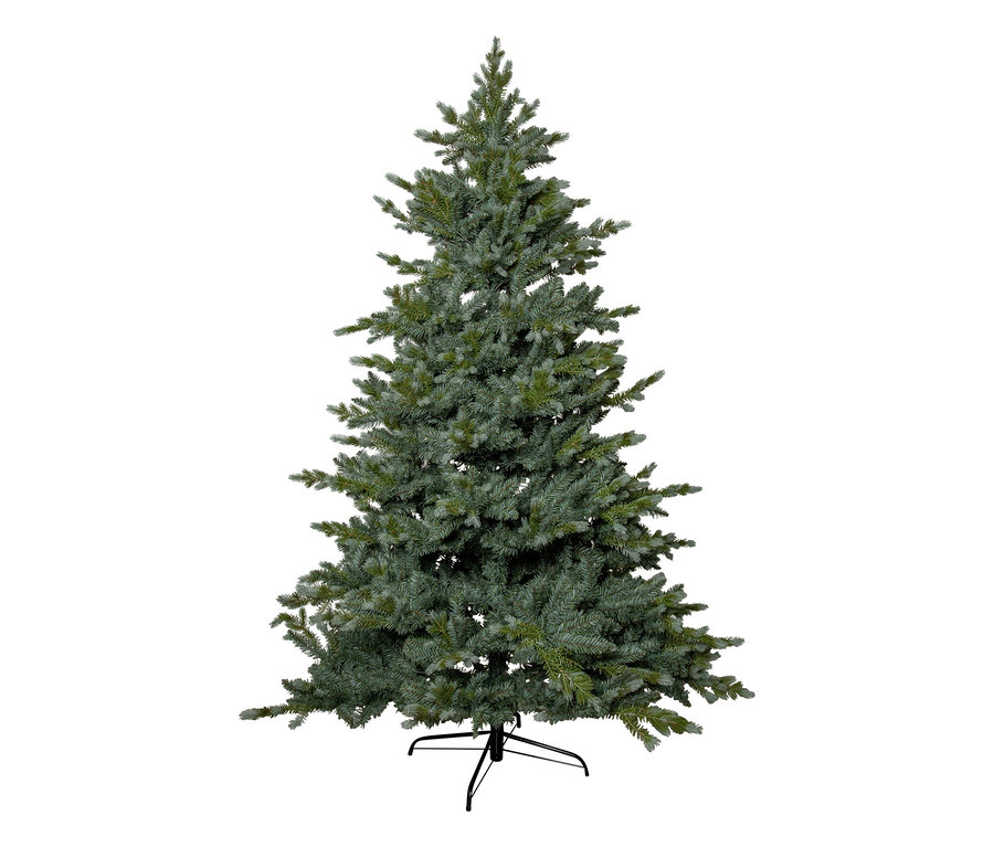 Künstlicher Weihnachtsbaum »Greyland« mit vollen, grün-blauen Nadeln auf schwarzem Metallständer.