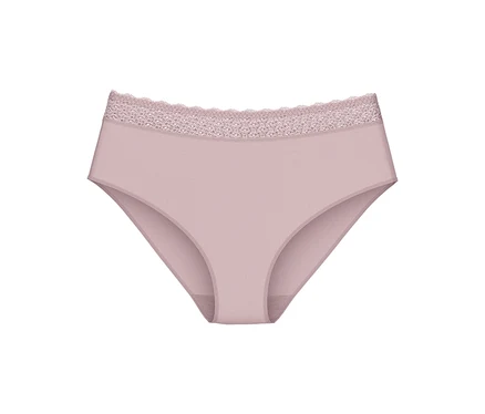 Hellrosa High-Waist-Slip mit Spitzenbesatz am Bund.
