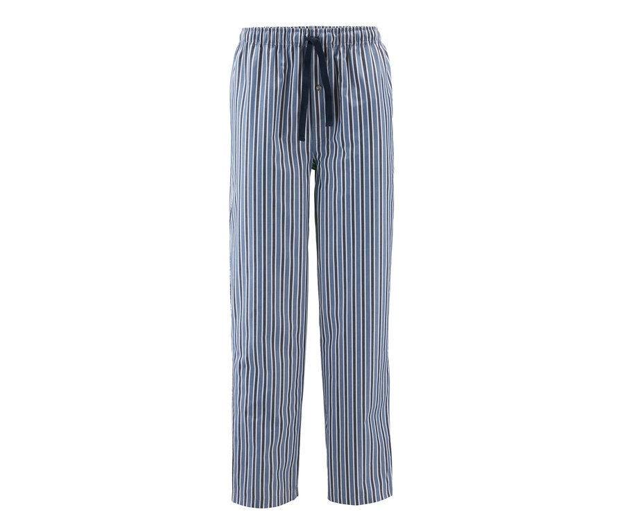 Eine blau-gestreifte Pyjamahose.
