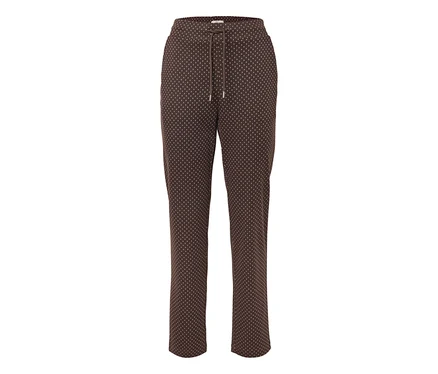 Braune Hose mit Kordelzug und weißen Punkten.