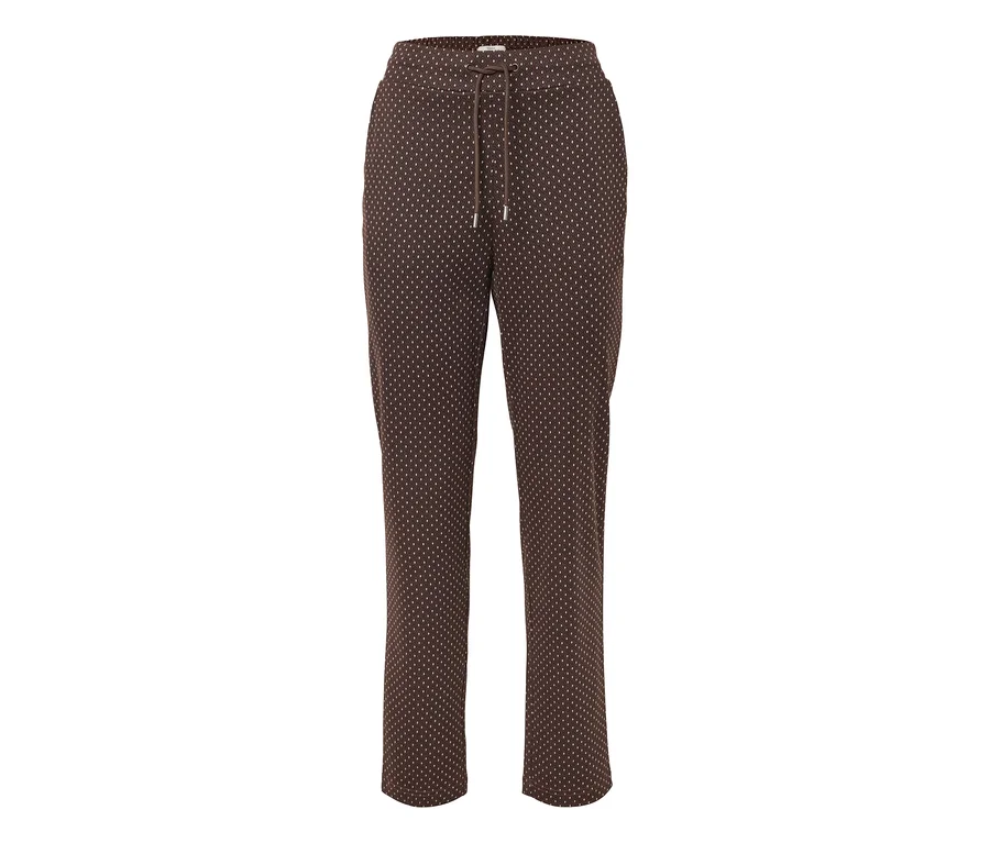 Braune Hose mit Kordelzug und weißen Punkten.