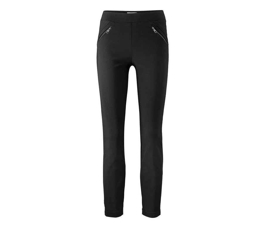 Schwarze Bengalin-Hose mit Reißverschlusstaschen.
