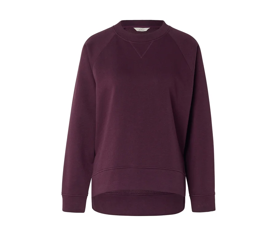 Dunkelrotes Langarmshirt mit Rundhalsausschnitt.