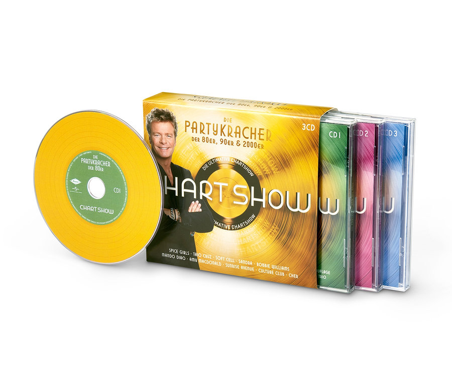 Gelbe CD neben CD-Packung »CHART SHOW«.