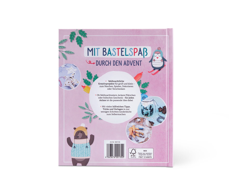 Rückseite von Mein großes Weihnachtsbastelbuch mit weihnachtlichen Motiven.