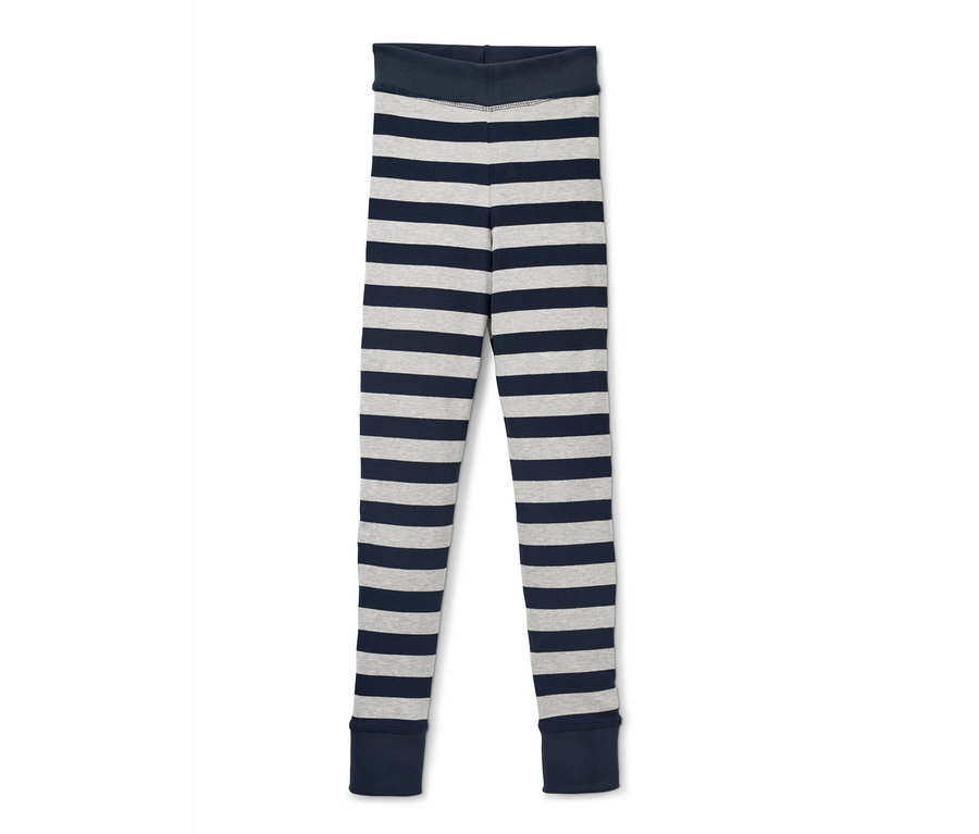 Eine lange Unterhose aus einem 2er-Set, horizontal blau-grau gestreift.