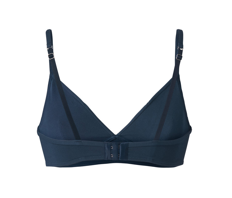 Detailansicht der Rückseite eines blauen 2 Komfort-Soft-BHs.