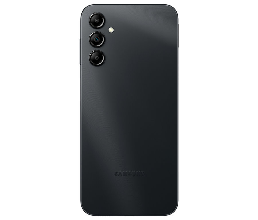 Detailansicht der Rückseite des schwarzen Samsung Galaxy A14 5G 64GB.