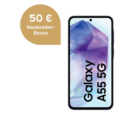 Frontansicht des marineblauen Samsung Galaxy A55 5G A556B mit 8 GB und 128 GB.