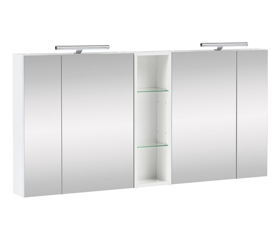 Geschlossener, weißglänzender Doppelspiegelschrank »Runa SET Spiegelschrank Irene« mit Beleuchtung.