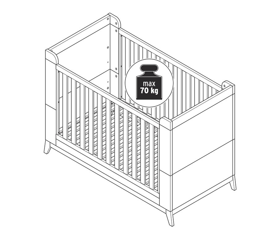 Eine schematische Darstellung eines Baby- und Kleinkindbetts.