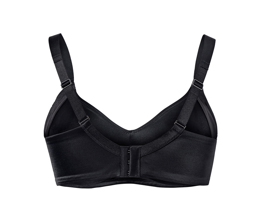 Detailansicht der Rückseite eines schwarzen Soft-BHs.