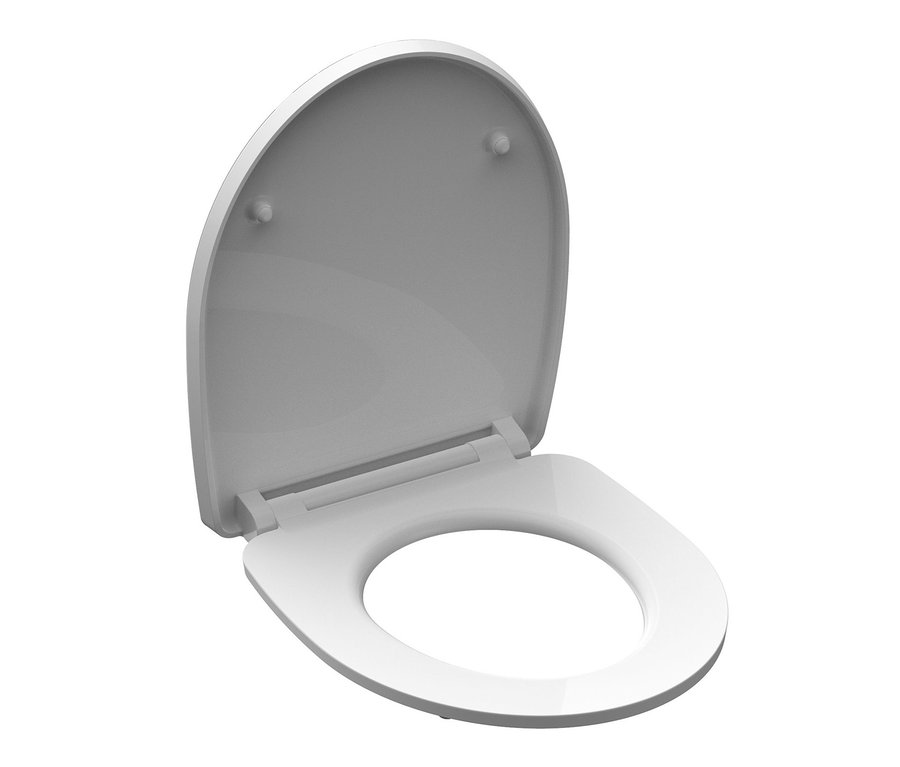 Weißer SCHÜTTE Duroplast-High-Gloss-WC-Sitz »ICEBERG« vor weißem Hintergrund.
