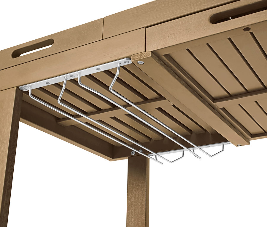 Detailansicht des Grillwagens »Lenja« mit 2 Tabletts, inklusive Gläserhalter.