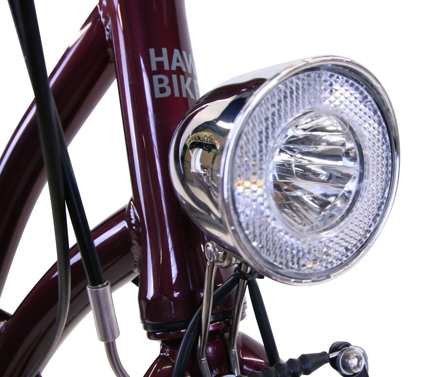 Detailansicht des Scheinwerfers am HAWK Bikes Cityrad »City Classic Joy Bordeaux«.
