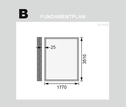 Grundriss eines Karibu Anlehn-Gerätehauses mit den Maßen 3510 mm Höhe und 1770 mm Breite.