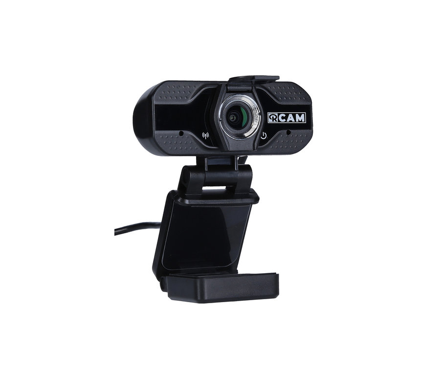 Nahaufnahme einer schwarzen Webcam der Marke Rollei, Modell R-Cam 100.