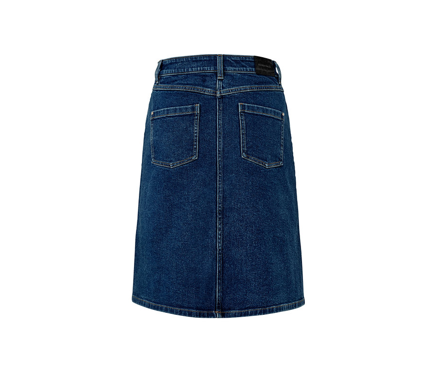 Detailansicht der Rückseite eines Jeansrocks.