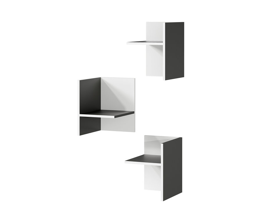 Drei weiss-schwarze Regale des Sets »GW-Pasadena«, klein, sind vor einem weißen Hintergrund angeordnet.