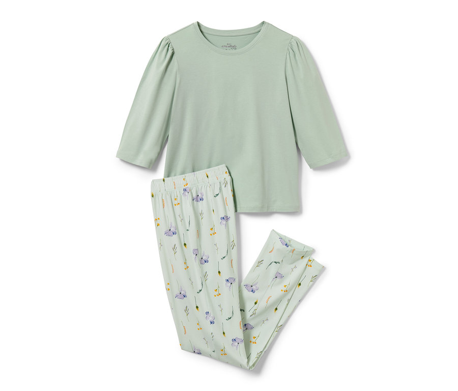 Ein grüner Pyjama mit Blumenmuster.