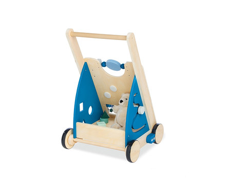 Pinolino Activity-Lauflernwagen "Titus" aus Holz mit Spielzeug drinnen.