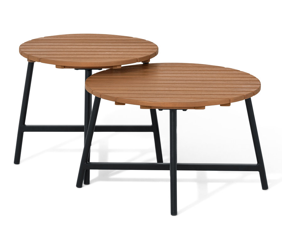 Zwei Beistelltische »Elin« mit brauner Platte und schwarzen Beinen, einer ist teilweise vom anderen verdeckt.