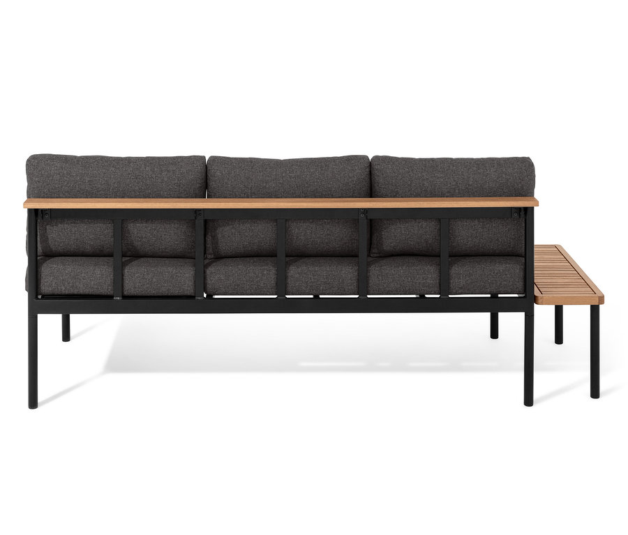 Ein 2-in-1-Sofa-Liege »Elin« in Schwarzgrau mit Holzrahmen.