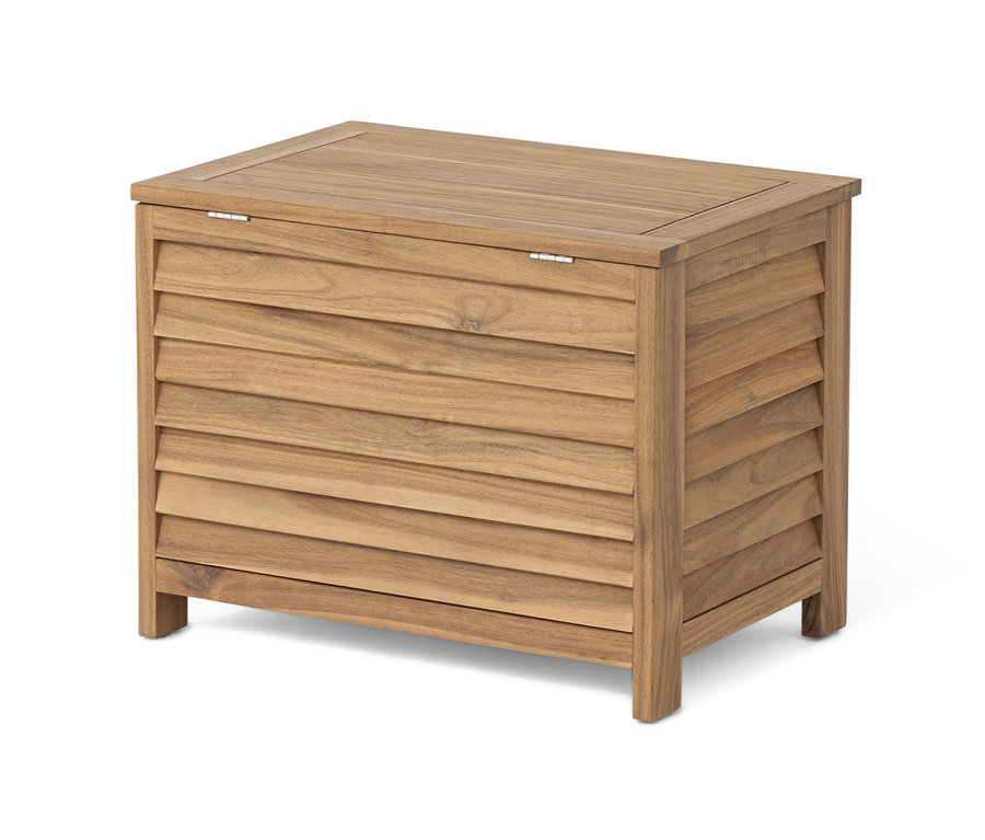 Dekorative Coolbox mit Flaschenöffner aus braunem Holz.