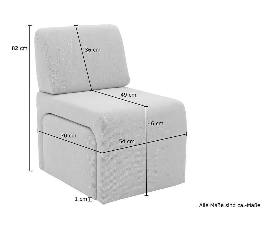 Maße des beigen DOMO collection Sessel mit Hocker »Bergen«.