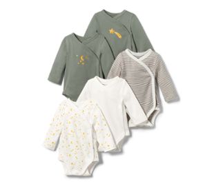 1x Sternen-Alloverprint, 2x khaki mit Sternen-Print, 1x weiß, 1 x braun-weiß gestreift