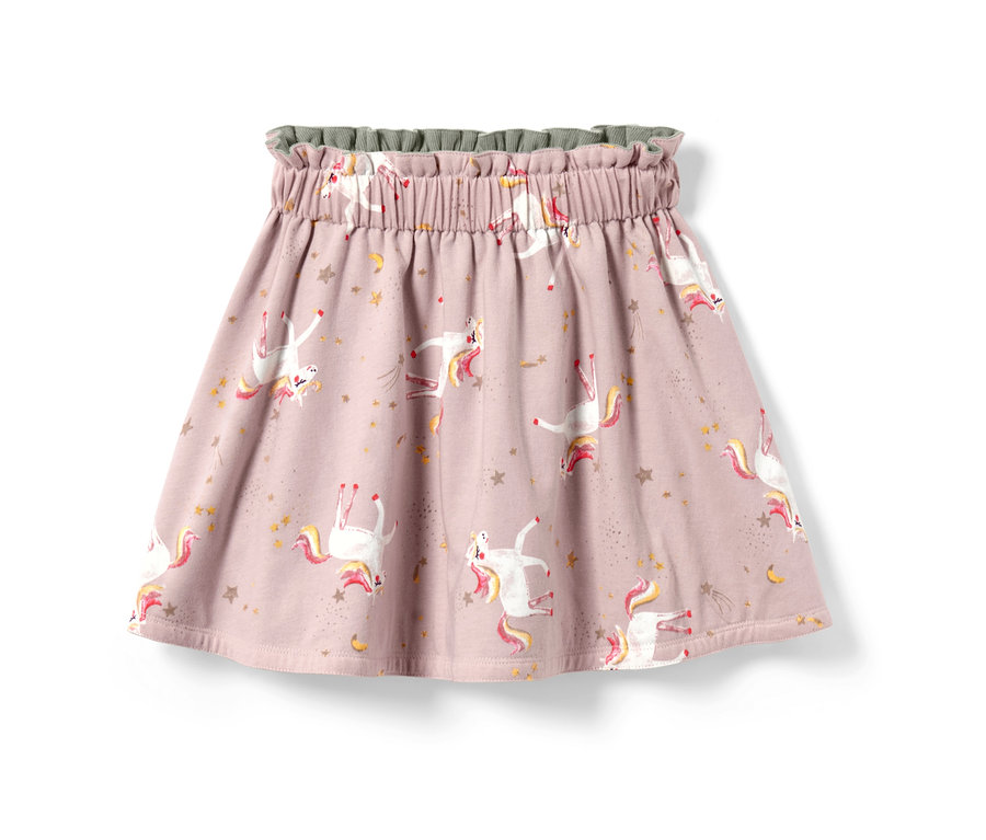 Kinder-Cord-Wende-Rock mit Einhornmuster.