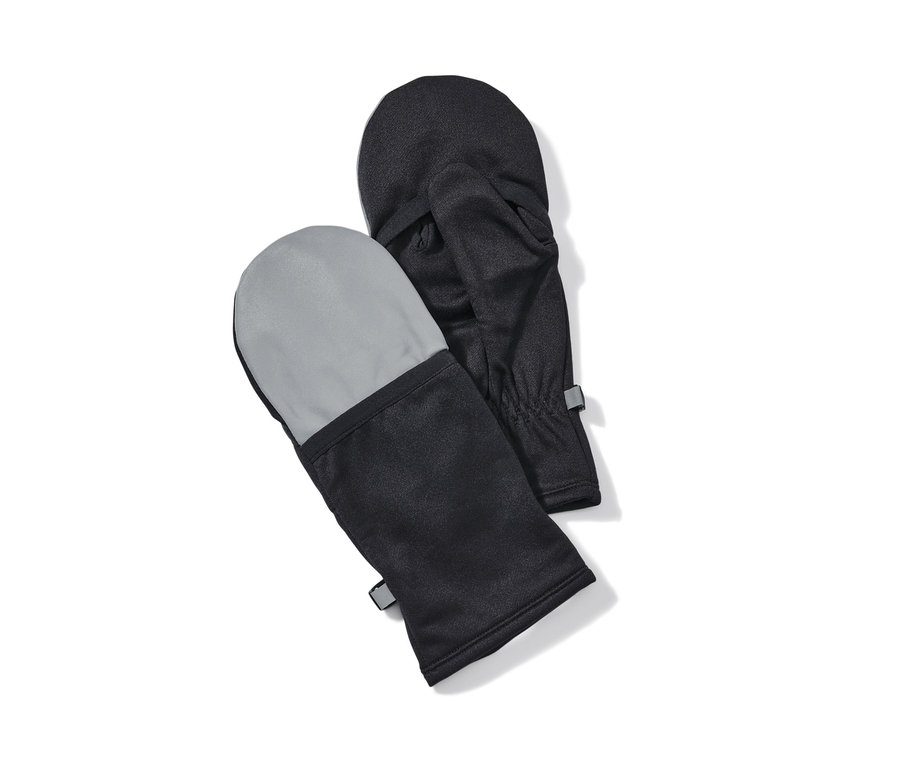 Zwei schwarze Klapp-Laufhandschuhe liegen übereinander.