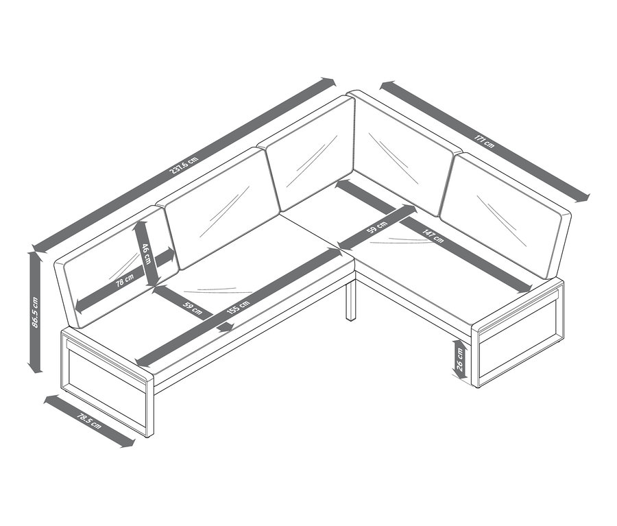 Abmessungen der Dining-Lounge-Ecke »Elin« mit Premium-Komfort-Kissen.