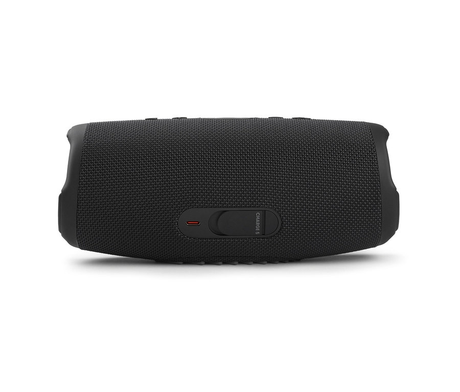 Schwarzer JBL Charge 5, tragbarer wasserdichter Lautsprecher mit Powerbank.