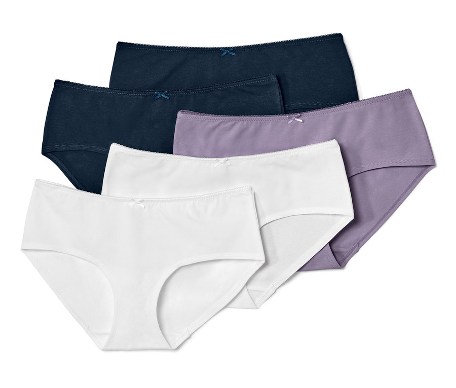 Fünf Pantys in verschiedenen Farben.
