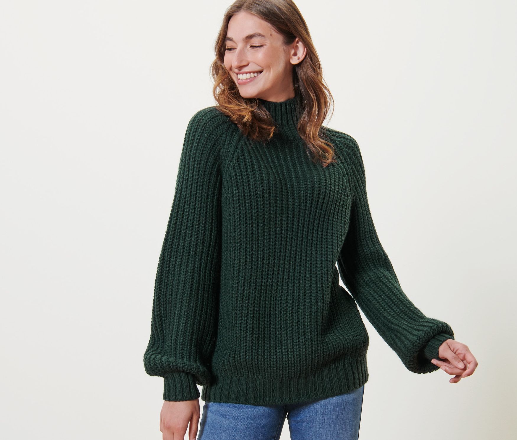Thumbnail - Tchibo - Strickpullover mit Stehkragen - Damen - Gr. XL - dunkelgrün