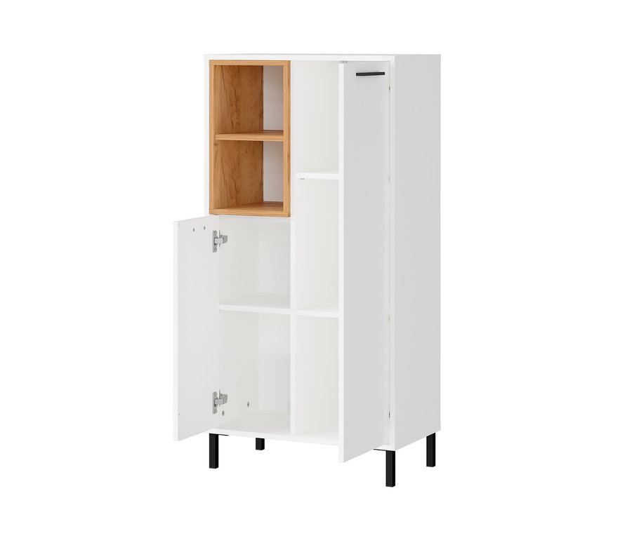 Geöffneter weißer Schrank »Loria« mit Regalen.